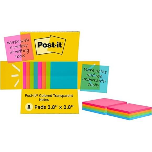 Transparent Sticky Notes 3x3 Colorful Writable Pads for School Office Study - Picture 8 of 8